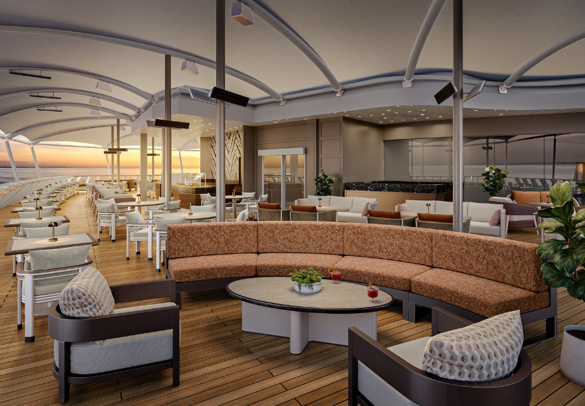 Seven Seas Prestige Außenbereich der der Compass Rose Terrace an Bord der Seven Seas Prestige